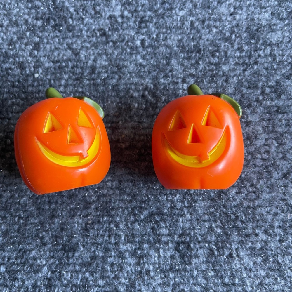Vintage Halloween Jack-o-Lantern Mini Pumpkins Set 2 Made in Hong Kong Plastic